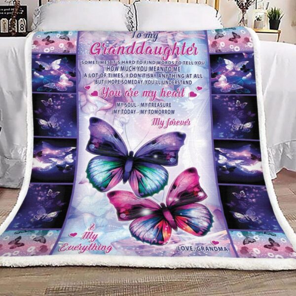 To My Granddaughter Butterfly Fleece Blanket Sherpa Blanket