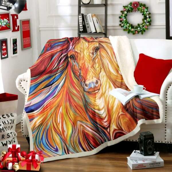 Colorful Horse Fleece Blanket Sherpa Blanket