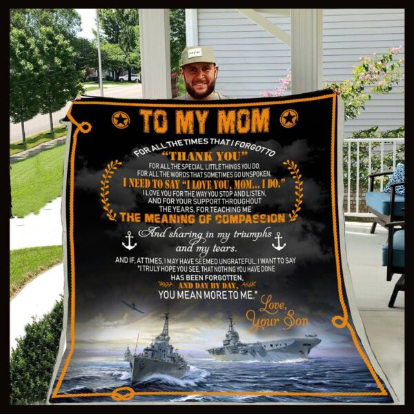 Navy Son To Mom Thank You Fleece Blanket Sherpa Blanket