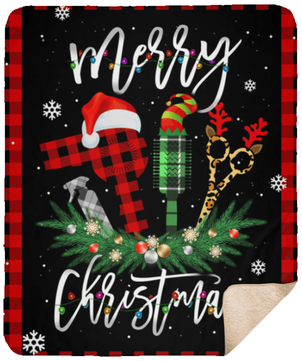 Hair Stylist Merry Christmas Fleece Blanket Sherpa Blanket
