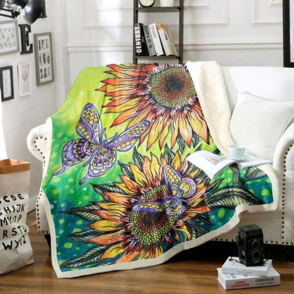 Sunflower Butterfly Fleece Blanket Sherpa Blanket