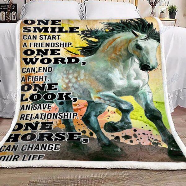 Horse One Smile Can Start A Friendship Fleece Blanket Sherpa Blanket