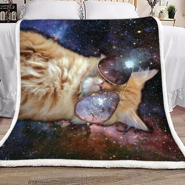 Galaxy Cat Fleece Blanket Sherpa Blanket