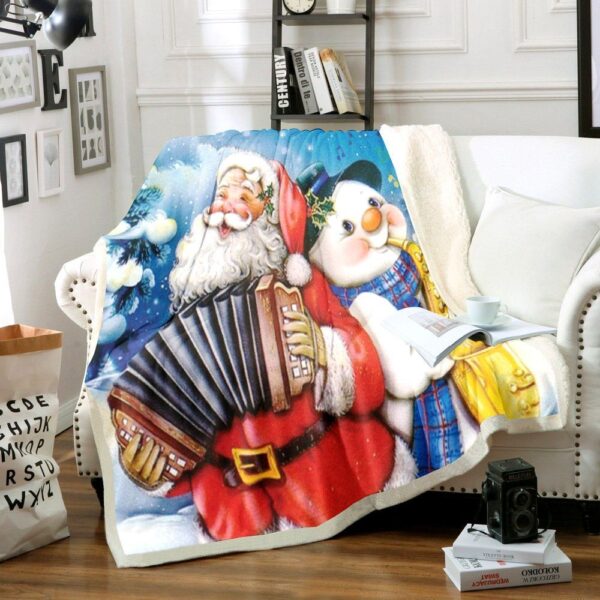 Santa Claus And Snowman Fleece Blanket Sherpa Blanket