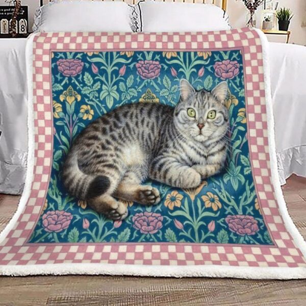 Floral And Cute Cat Fleece Blanket Sherpa Blanket