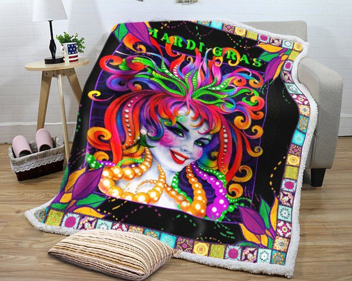 Mardi Gras Carnival Mask Colorful Fleece Blanket Sherpa Blanket The