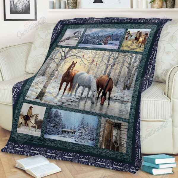 Horses In The Winter Fleece Blanket Sherpa Blanket