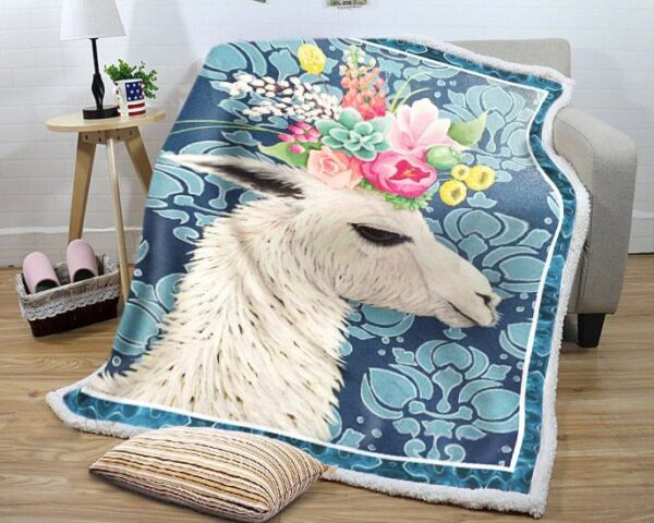 Llama Loves Flower Fleece Blanket Sherpa Blanket