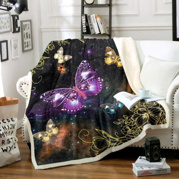 Purple Gold Butterfly Fleece Blanket Sherpa Blanket