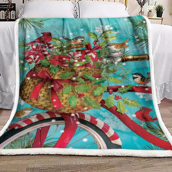 Christmas Bike Fleece Blanket Sherpa Blanket