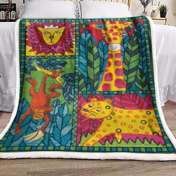 Lion Monkey Leopard Giraffe Fleece Blanket Sherpa Blanket