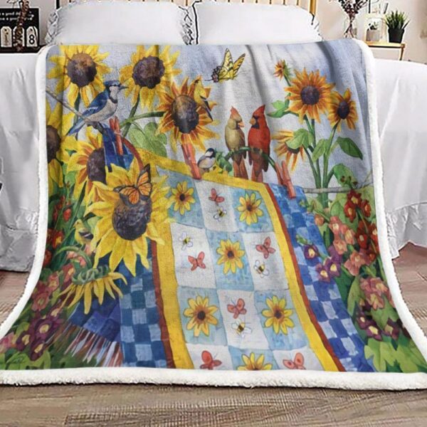 Sunflower Cardinal Butterfly Quilt Fleece Blanket Sherpa Blanket