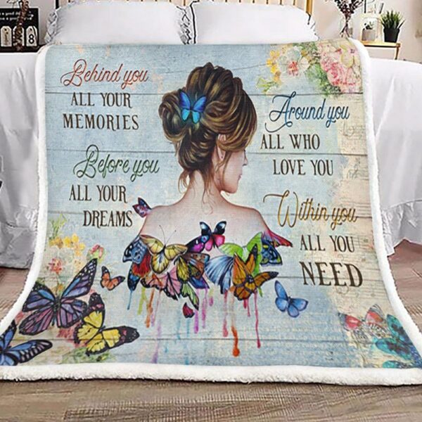 Girl And Butterfly Fleece Blanket Sherpa Blanket