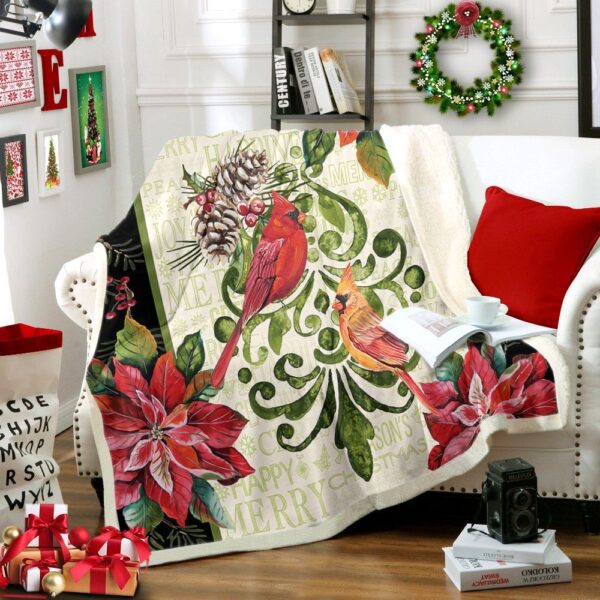 Cardinal Christmas Fleece Blanket Sherpa Blanket