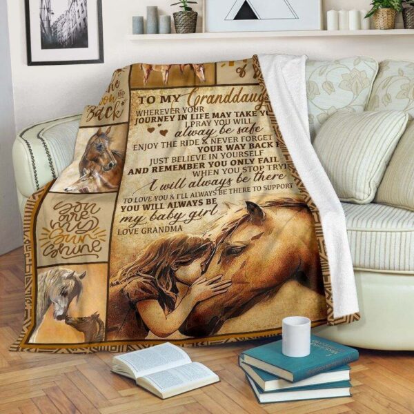 Horse - To My Granddaughter Fleece Blanket Sherpa Blanket