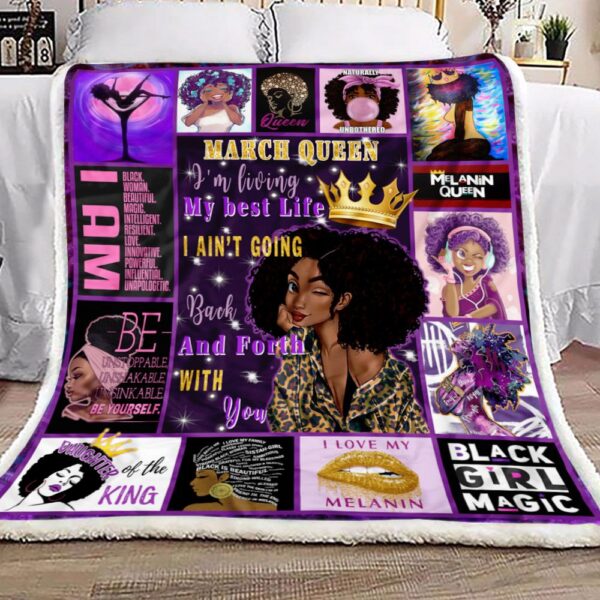 March Girl Black Queen Fleece Blanket Sherpa Blanket