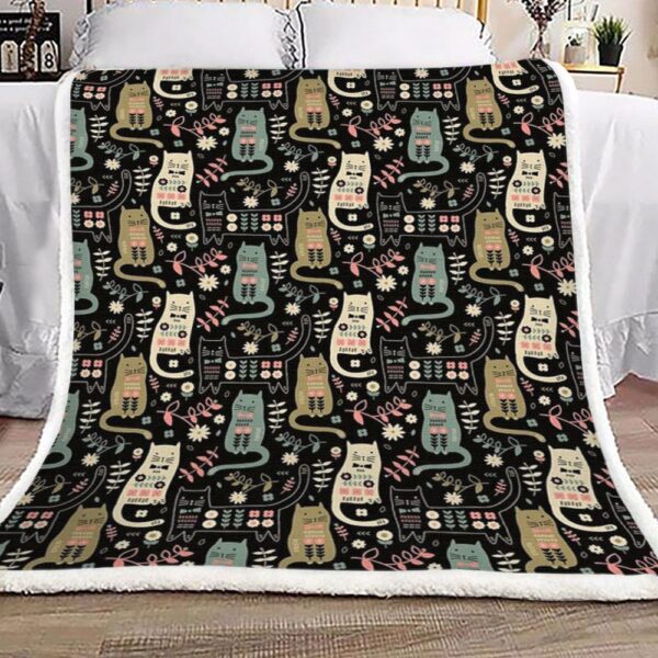 Cats Colors And Flowers Fleece Blanket Sherpa Blanket