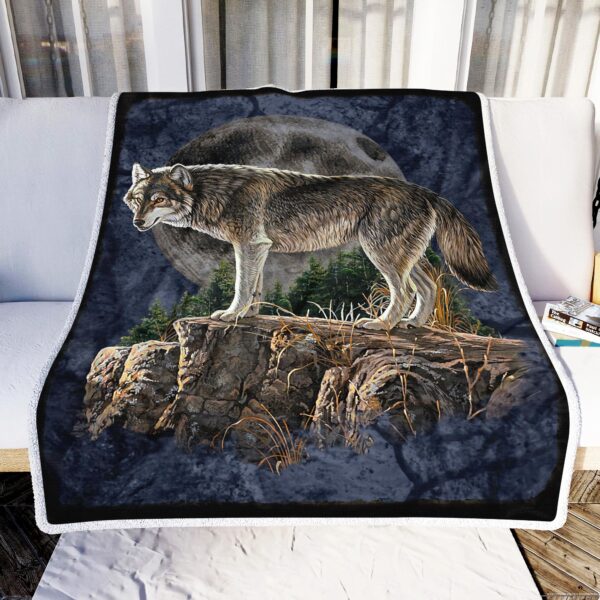 Midnight Wolf Fleece Blanket Sherpa Blanket