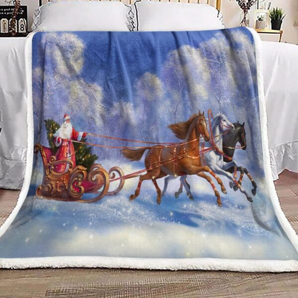 Christmas Santa Claus Horse Fleece Blanket Sherpa Blanket