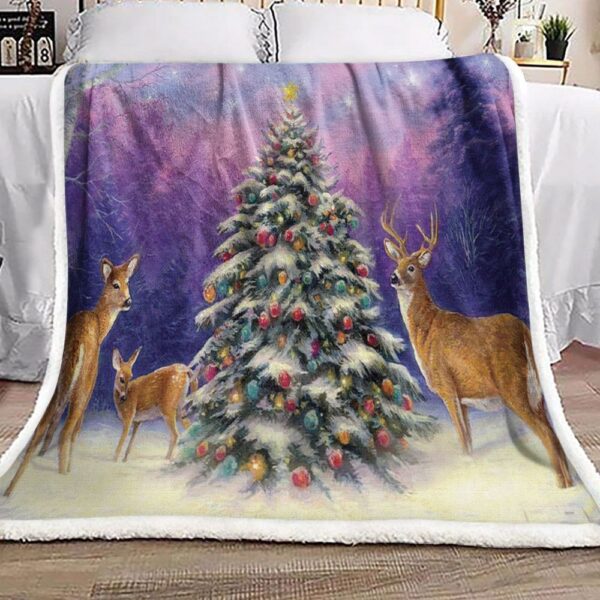 Deer Christmas Tree Fleece Blanket Sherpa Blanket