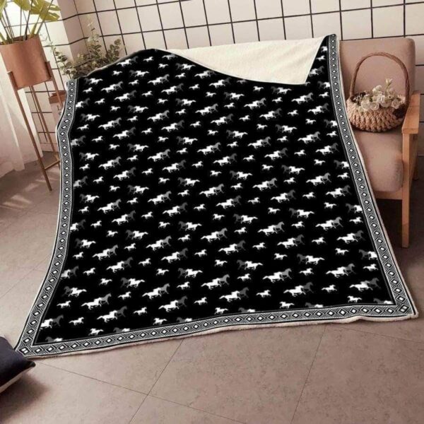 Horse Black Fleece Blanket Sherpa Blanket