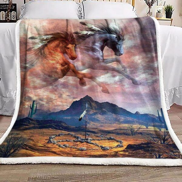 Native American Horse Fleece Blanket Sherpa Blanket