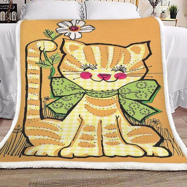 Cat And Flower Fleece Blanket Sherpa Blanket
