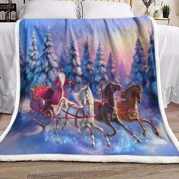 Christmas Santa Claus Horse Fleece Blanket Sherpa Blanket