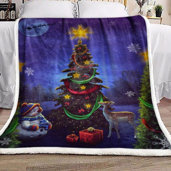 Snowman And Deer Christmas Fleece Blanket Sherpa Blanket