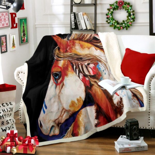 Horse Native American Fleece Blanket Sherpa Blanket