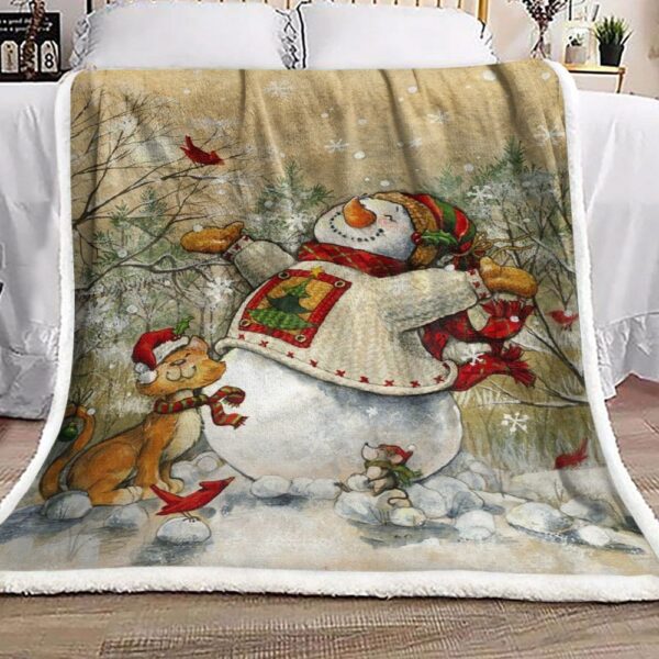 Christmas Snowman Cardinal Cat Fleece Blanket Sherpa Blanket