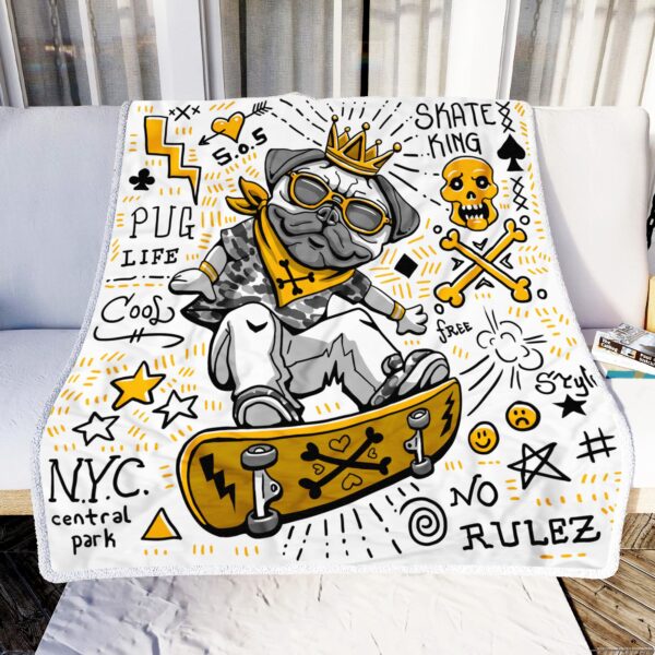 Skate King Pug Fleece Blanket Sherpa Blanket