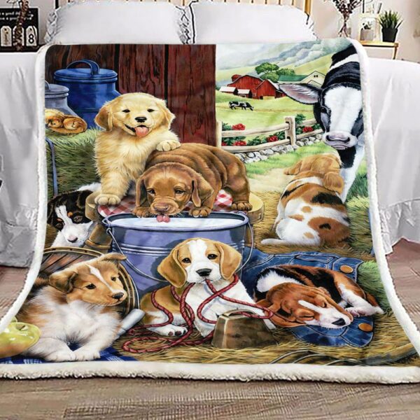 Puppies Farm Fleece Blanket Sherpa Blanket