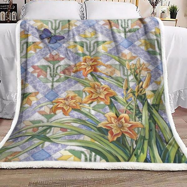 Butterfly Lily Flower Fleece Blanket Sherpa Blanket