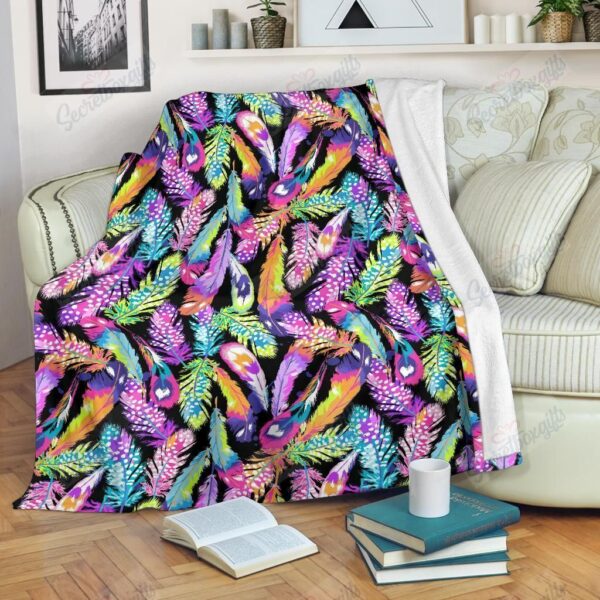Neon Feather Pattern Fleece Blanket Sherpa Blanket
