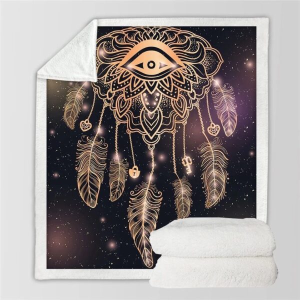 Golden Eye Dreamcatcher Fleece Blanket Sherpa Blanket