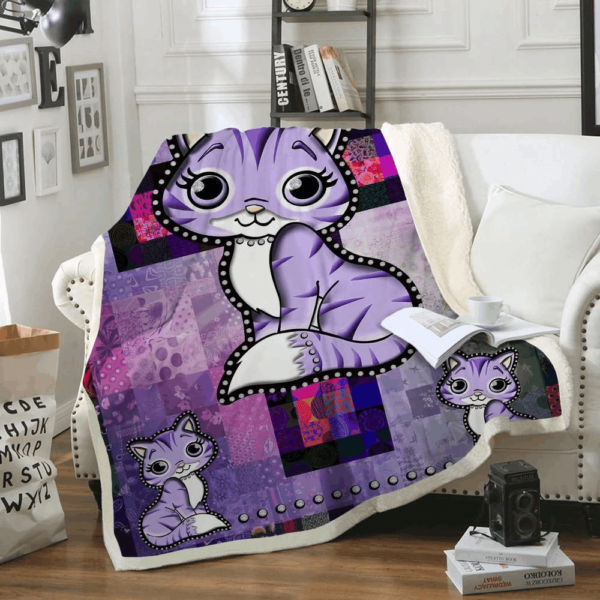 Cat Purple Fleece Blanket Sherpa Blanket