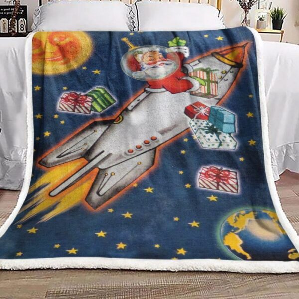 Space Age Santa Christmas Fleece Blanket Sherpa Blanket