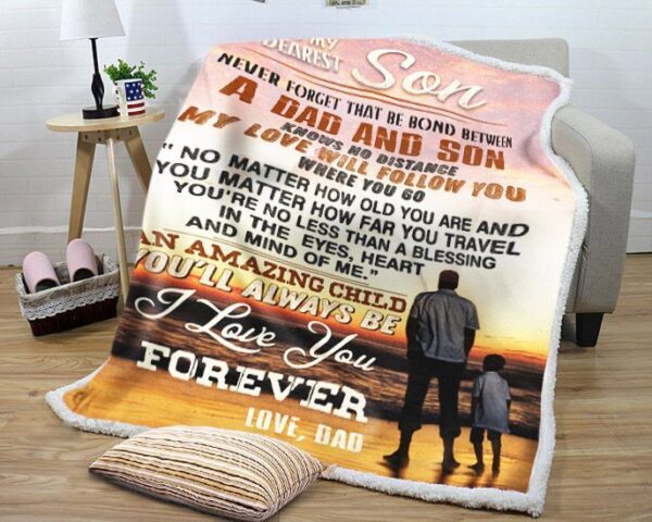 To My Dearest Son A Dad And A Son Fleece Blanket Sherpa Blanket