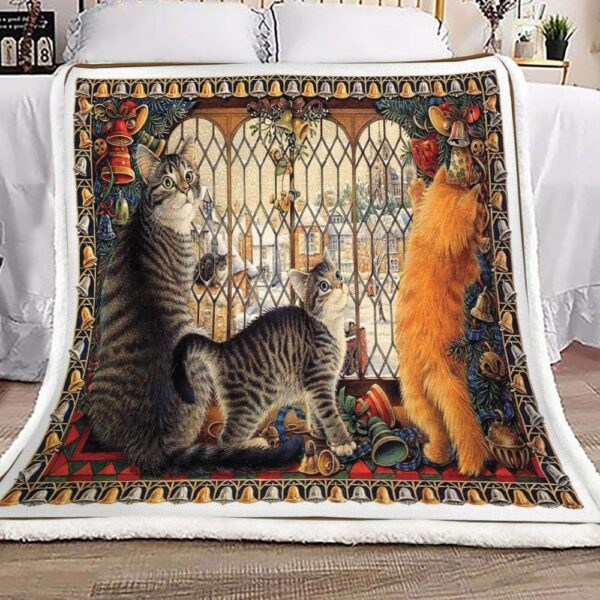 Happy Holiday Cats Fleece Blanket Sherpa Blanket