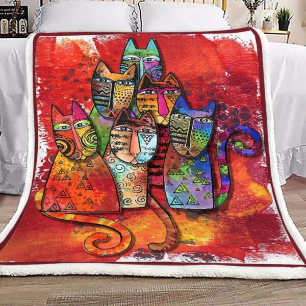 Colorful Cat Fleece Blanket Sherpa Blanket