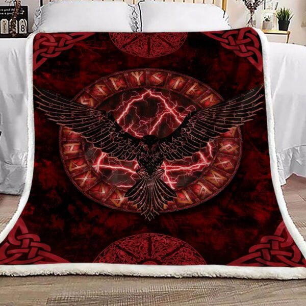 Viking Raven Valknut Thunder Rune Fleece Blanket Sherpa Blanket