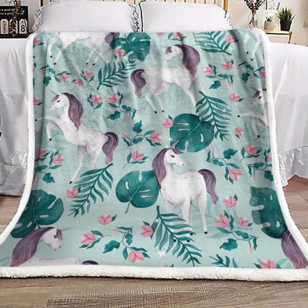 Horse Flower Leaves Fleece Blanket Sherpa Blanket