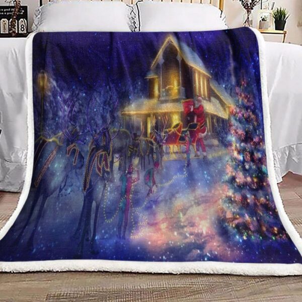 Santa Claus And Reindeer Fleece Blanket Sherpa Blanket
