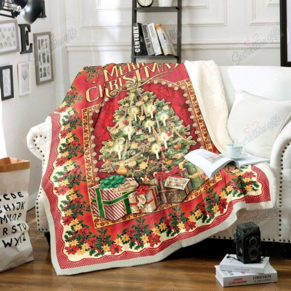 Merry Christmas Pine Tree Fleece Blanket Sherpa Blanket