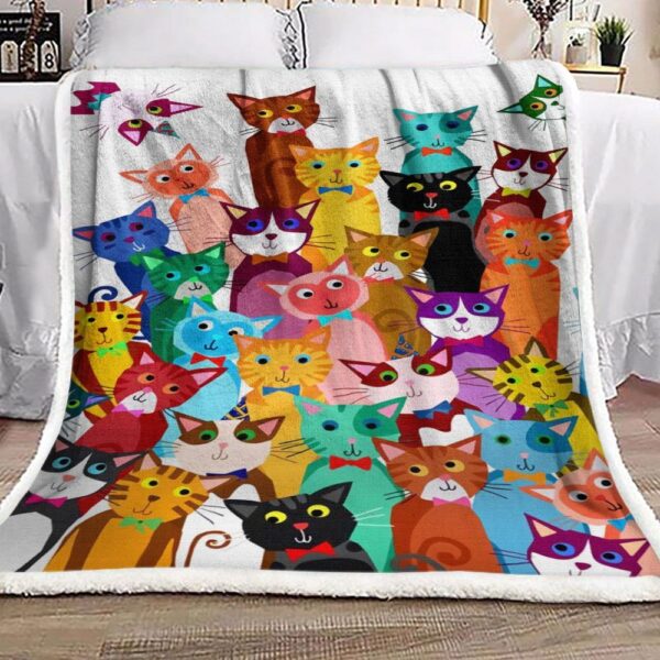 Colorful Cats With Bow Fleece Blanket Sherpa Blanket
