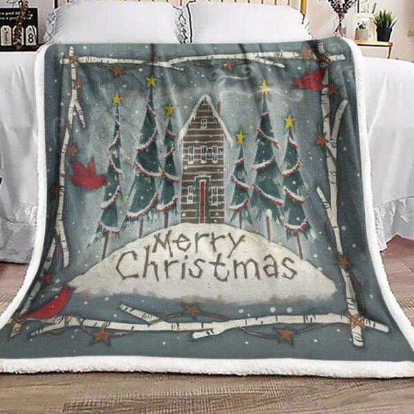 Merry Christmas Cardinal Fleece Blanket Sherpa Blanket