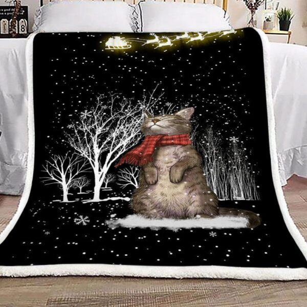 Cat Christmas Warm Reindeer Wishes Fleece Blanket Sherpa Blanket