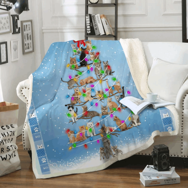 Cat Christmas Tree Fleece Blanket Sherpa Blanket