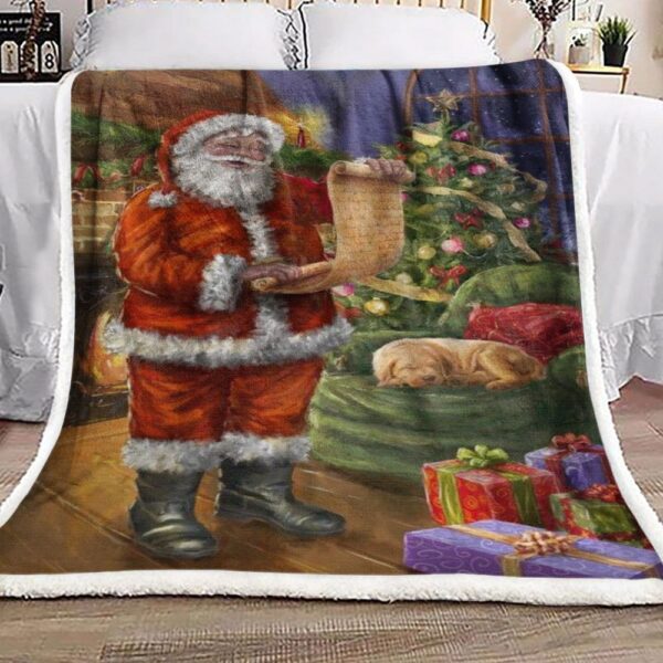 Santa Claus With Golden Retriever Christmas Fleece Blanket Sherpa Blanket